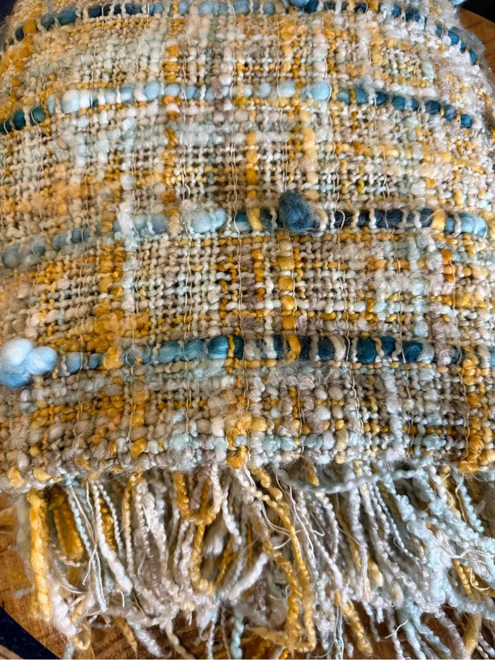 2 Loloi Chunky Knit Woven Throw Blankets Teal Blue Gold Yellow Gray Fringe